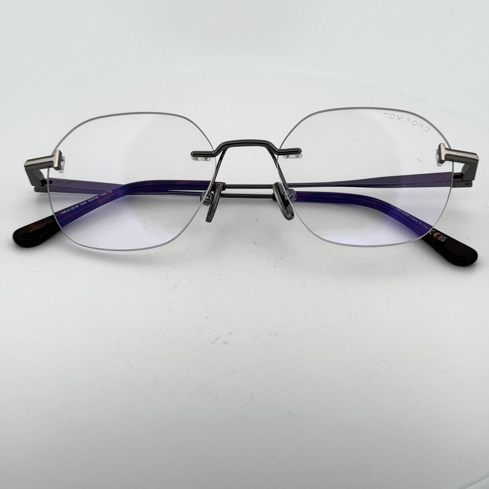 Tom Ford Eyeglasses Frame TF6126-B 008 Gunmetal Rimless Blue Block 52-18-145 New